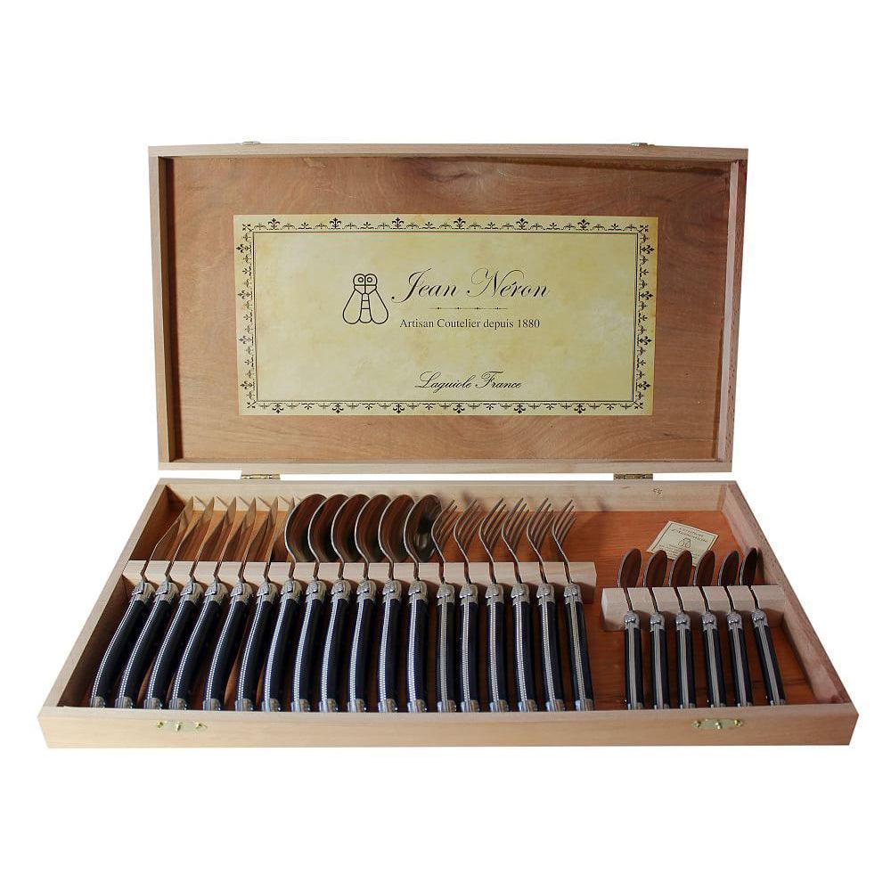 [Laguiole] 24-Piece Flatware in Wooden Box, BLACK Jean Neron