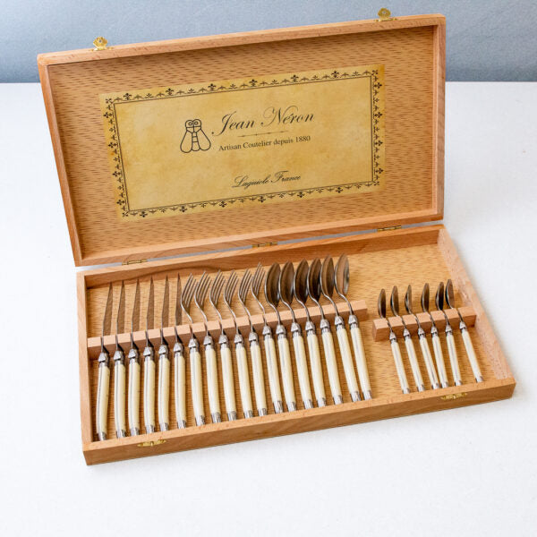 [Laguiole] 24-Piece Flatware in Wooden Box, IVORY Jean Neron