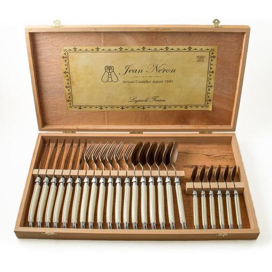 [Laguiole] 24-Piece Flatware in Wooden Box, IVORY Jean Neron