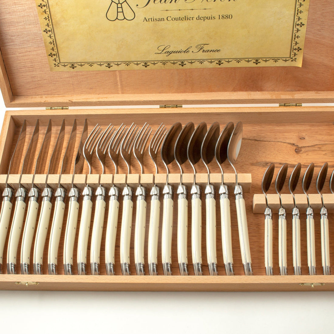 [Laguiole] 24-Piece Flatware in Wooden Box, IVORY Jean Neron